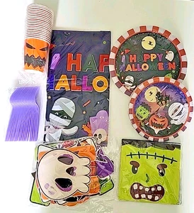 Juego de fiesta de Halloween para 40 platos servilleta taza tenedor mantel decoración pancarta nuevo - Imagen 1 de 4
