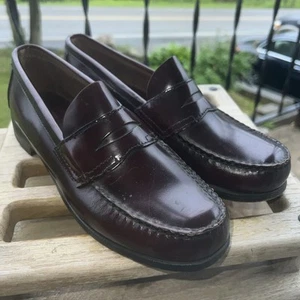 GH Bass & Co Penny Mocasines Para Hombres 9.5M Weejuns Vino Cuero Genuino Zapatos Sin Cordones - Imagen 1 de 11