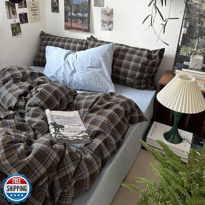 mixinni Vintage Brown and Blue Buffalo Plaid Duvet Cover Set Twin XL Size - 3 - Image 1 of 4