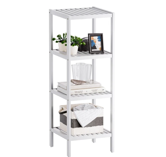 Estantería baño 4 niveles bambú blanco, organizador multifuncional para hogar. Foto 1 de 4