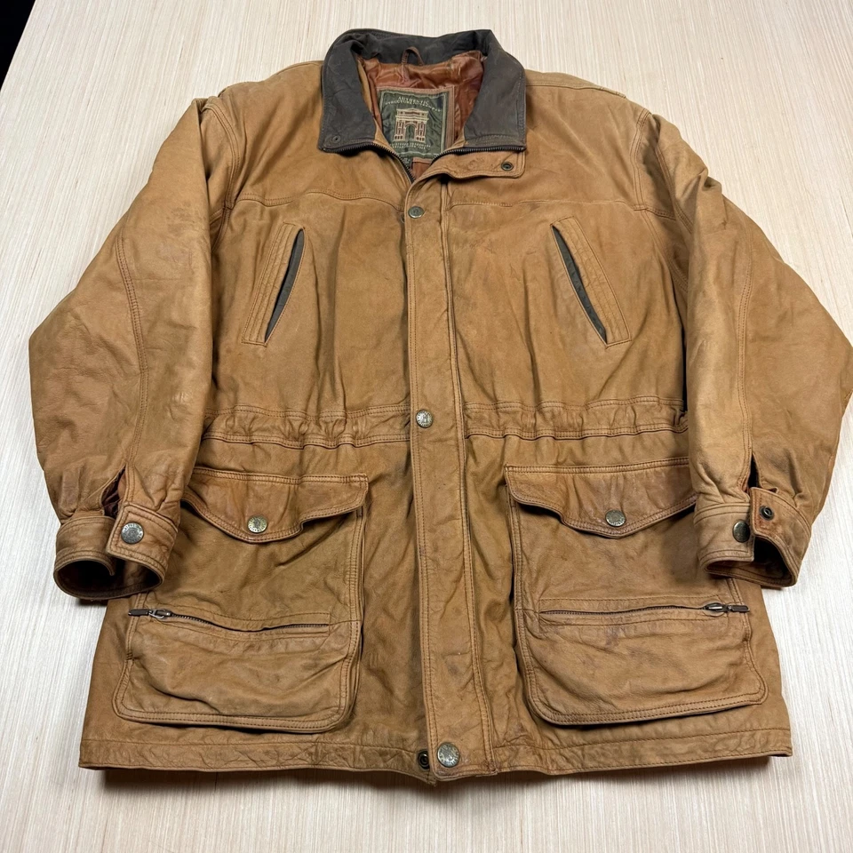 90s Vintage Structure Leather Barn Coat Chore men's XL m65 field chore - Image 1 of 4