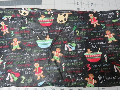 TWO YARDS Christmas Gingerbread Cookies Fabric Baking Recipe Cotton Holiday Sew - Image 1 of 4