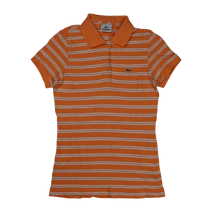 Lacoste Women's Stretch Fit Polo Shirt S Orange/White Striped - Picture 1 of 4