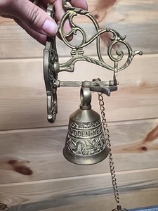 Vtg Brass Wall Mount Monastery Brass Bell w/ Latin VOCEM MEAM A OVIME TANGIT GN - Picture 1 of 8
