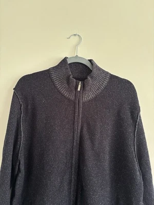 布加迪夹克男式 XL 码海军蓝全拉链羊毛混纺毛衣口袋针织 — 第 1/4 张图片