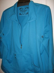 Onque,Sport Couture, Turqoise Knit Jacket,Zip Front,Grommets,3/4 Slv,Pockets,XL - Picture 1 of 7