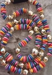 Bright Beaded Necklace Long No Clasp Pull On - Picture 1 of 4