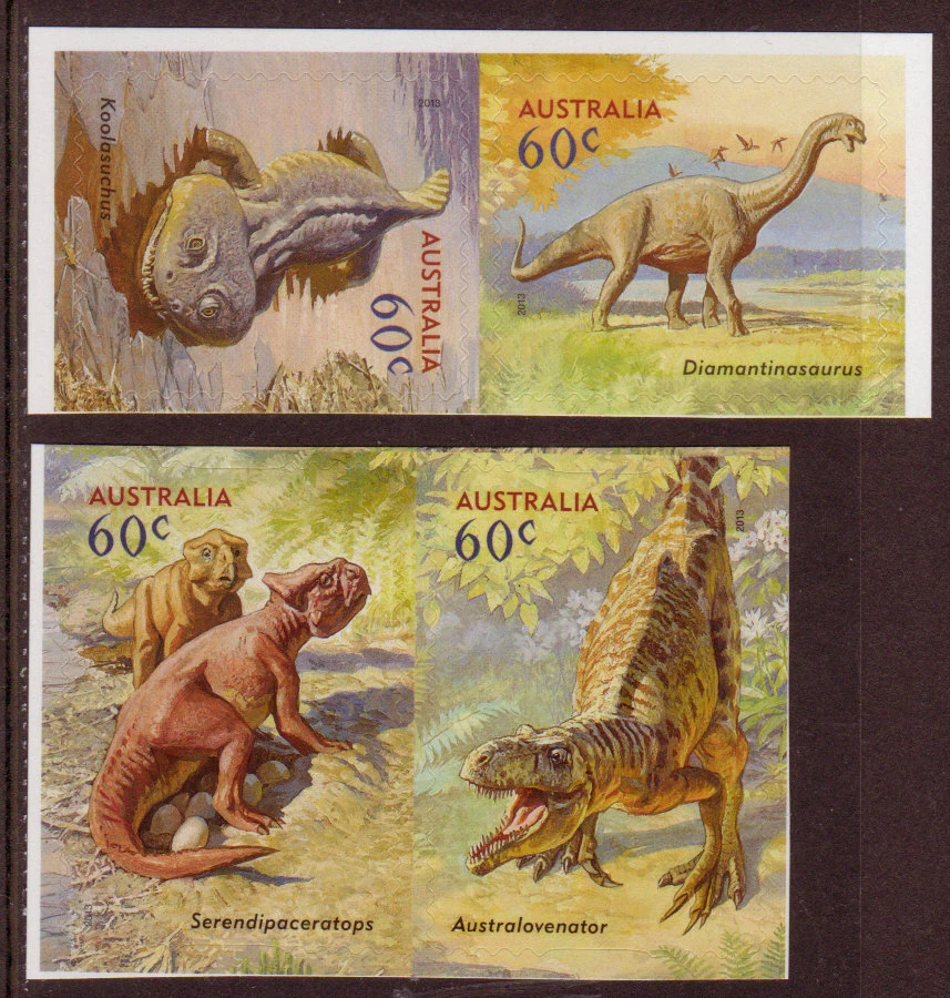 AUSTRALIA 2013 DINOSAURIOS AUTOADHESIVOS JUEGO DE 4 SIN MONTAR COMO NUEVO, MNH Foto 1 de 1