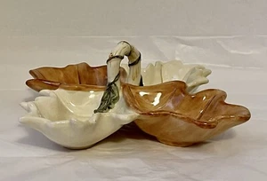 VTG Four Compartment Oak & Maple Leaf  Design Ceramic Divided Handled Dish - Picture 1 of 6