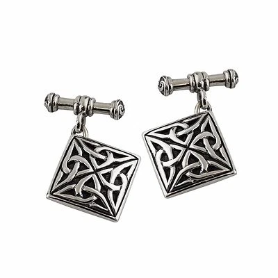 Sterling Silver Celtic Trinity Knot Triquetra Cuff Links - Chain Style Closure - Image 1 of 4