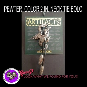 VINTAGE "JJ" Jonette Jewelry Silver Pewter 'Dragon Small Bolo Tie' Free Shipping - Picture 1 of 2