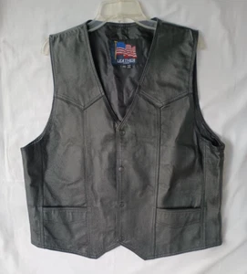 Herren Leder USA schwarz Taschenleder Biker Weste Adler Grafik Größe 2XL - Bild 1 von 9