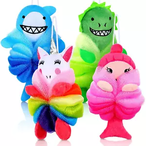 4 Pcs Animal Bath Loofahs Kids Body Loofah Cartoon Shower Cute Bath Sponge Pouf - Picture 1 of 7