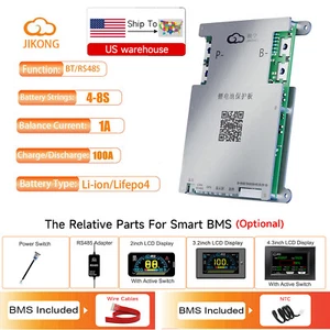 JK BMS 4S-8S 100A Li-ion LiFePo4 Smart BMS with 1A Active Balance BT/RS485 Lot - Picture 1 of 37