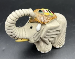 Artesania Rinconada Uruguay Art Pottery Enameled Clay Trunk Up Elephant Figurine - Picture 1 of 10
