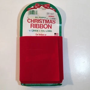 Vintage Indoor Outdoor Christmas Red Velvet Ribbon 4.5 Inches Wide X 9 ft Long - Picture 1 of 4