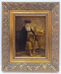 RITRATTO RABBINO GIUDAICA VINTAGE di CANDELA OLIO ORIGINALE su TAVOLA FIRMATO ALTMAN - Foto 1 di 8