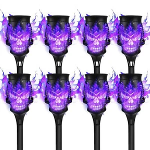 8 PCS Spooky Skulls Solar Torch Lights Flickering Flame Torches for Enchantin US - Picture 1 of 7
