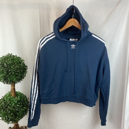 VETEMENTS Felpa Adidas blu e bianca manica lunga cropped con cappuccio M