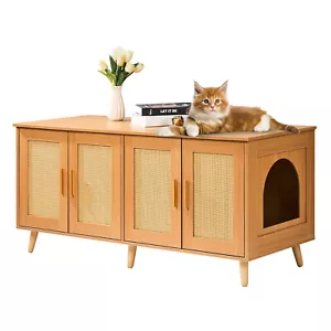Cat Litter Box Enclosure Wooden Litter Box Furniture Hidden for 2 Cats - Picture 1 of 12