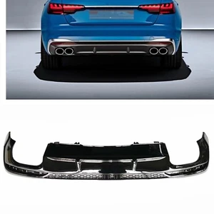 For 2020 2021-2022 Audi A4 Sport RS4 Glossy Black Rear Bumper Diffuser Lip 1 Set - Picture 1 of 4