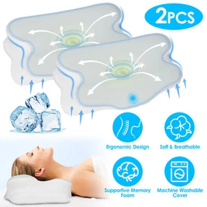 2 Pack Orthopedic Memory Foam Pillows with Cooling Case Neck Support Pillows - Picture 1 of 17