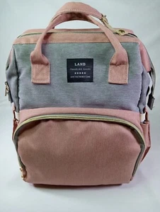 Land Mommy And Baby Backpack Diaper Bag And Changing Station Pink And Gray - Picture 1 of 22