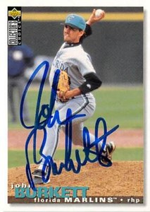 John Burkett autographed baseball card (Florida Marlins) 1995 Upper Deck #557