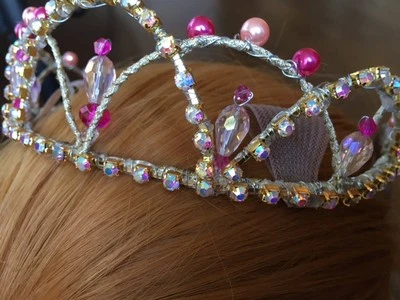 Calidad Profesional Oro Rosa Caliente Teniente Tocado de tiara de ballet de cristal rosa AB  Foto 1 de 3