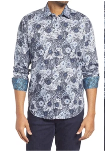 Robert Graham Edgar Botanical Stretch Shirt L Classic Floral Paisley Navy NEW - Picture 1 of 6
