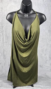 Woman Satin Halter Neck Tie Open Back Mini Sundress Green - Picture 1 of 9
