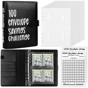 A5 Budget Binder Money-Saving Challenge 100 Envelopes Save $5050 Black/White - Picture 1 of 6