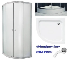 Duschkabine + Duschwanne Gefrorenes Glas  80x80 90x90 180cm halbrund Ablauf ! - Bild 1 von 12