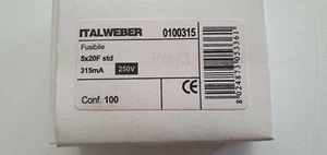 Fusibile in vetro 5x20mm 315mA F std 250V 100 PEZZI Italweber 5 x 20 3,15 A - Foto 1 di 2