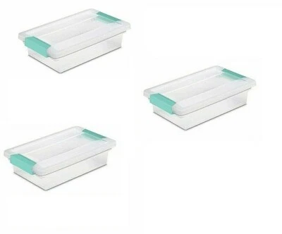 Sterilite 19618606 Small Clip Box Clear Lid & Base w/Colored Latches 3-Pack 1961 - Image 1 of 3