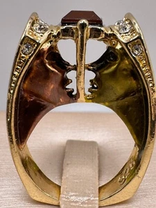 Art Deco Unique Ring 2 Lovers Bound Together Face2Face Gold Plate .925 Jewels - Picture 1 of 11