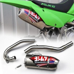 EXHAUST FULL SYSTEM STAINLESS PIPE YOSHI SILVER FOR KAWASAKI KLX110R L - KLX110 - Picture 1 of 12