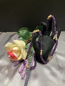 Vintage Chinese Amethyst & Pearl Gold Filled Beads 14k Gold Clasp Necklace - Picture 1 of 11