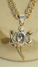 Brass&925 Silver Rutile Quartz Dragonfly Pendant Hand-Made Chain Maille Necklace
