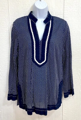 Kenar 衬衫女式中号蓝色束腰长袖棉质 (tt73) — 第 1/4 张图片