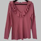 Very Pink Ruffle Long Sleeve Ribbed Top, Size 16