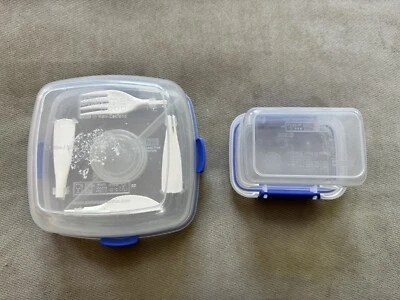 Sistema Lunch To Go caixa de salada reutilizável azul 1,1 L molho, utensílios + caixa extra - Imagem 1 de 4