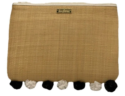Sam Edelman Handbag Women Med Straw Clutch Black White Pom Poms Purse  Bag - image 1 of 4