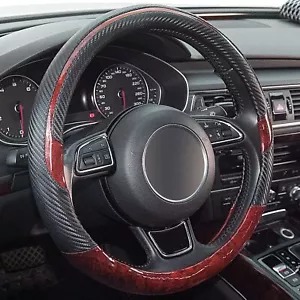 Wood Grain Steering Wheel Cover Red Universal Microfiber Leather, Suitable fo... - Picture 1 of 1