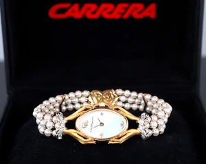 New Vintage Carrera y Carrera 18K Gold Diamond Pearl Strand Hand Oval Watch - Picture 1 of 13