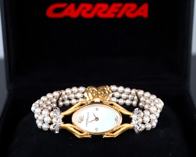 New Vintage Carrera y Carrera 18K Gold Diamond Pearl Strand Hand Oval Watch - Image 1 of 4