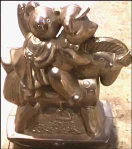 Silver Coated Vintage TEDDY Bears on horse Coin Bank(Collectible)(Lenox Kurt) - Picture 1 of 2