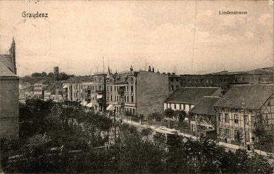 AK GRUSS AUS WESTPREUSSEN GRAUDENZ LINDENSTRASSE STRASSENANSICHT 1908 - Bild 1 von 2
