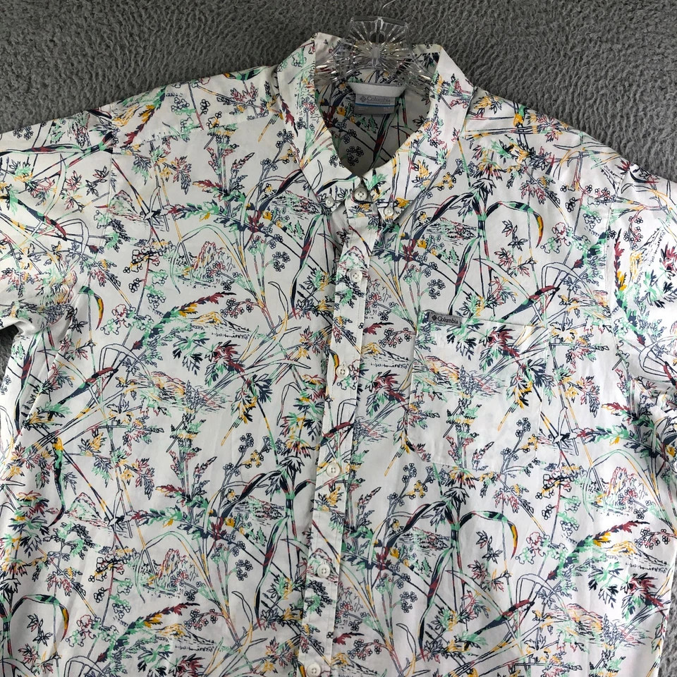 Camisa Columbia Abotonada Para Hombres XLT Hoja Blanca Estampado Árboles Aire Libre Campamento Senderismo Foto 1 de 4