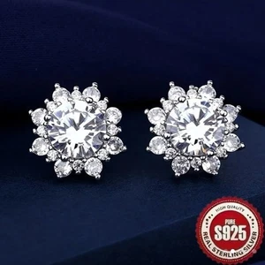 1 Pair Women's Elegant Earrings - Snow Flake Design, 925 Sterling Silver with... - Picture 1 of 7